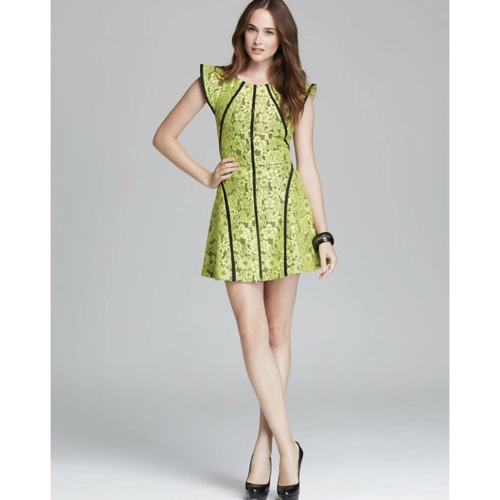 Alexis Cap Sleeve Crew Neck Front Zip Lace Overlay Aline Dress